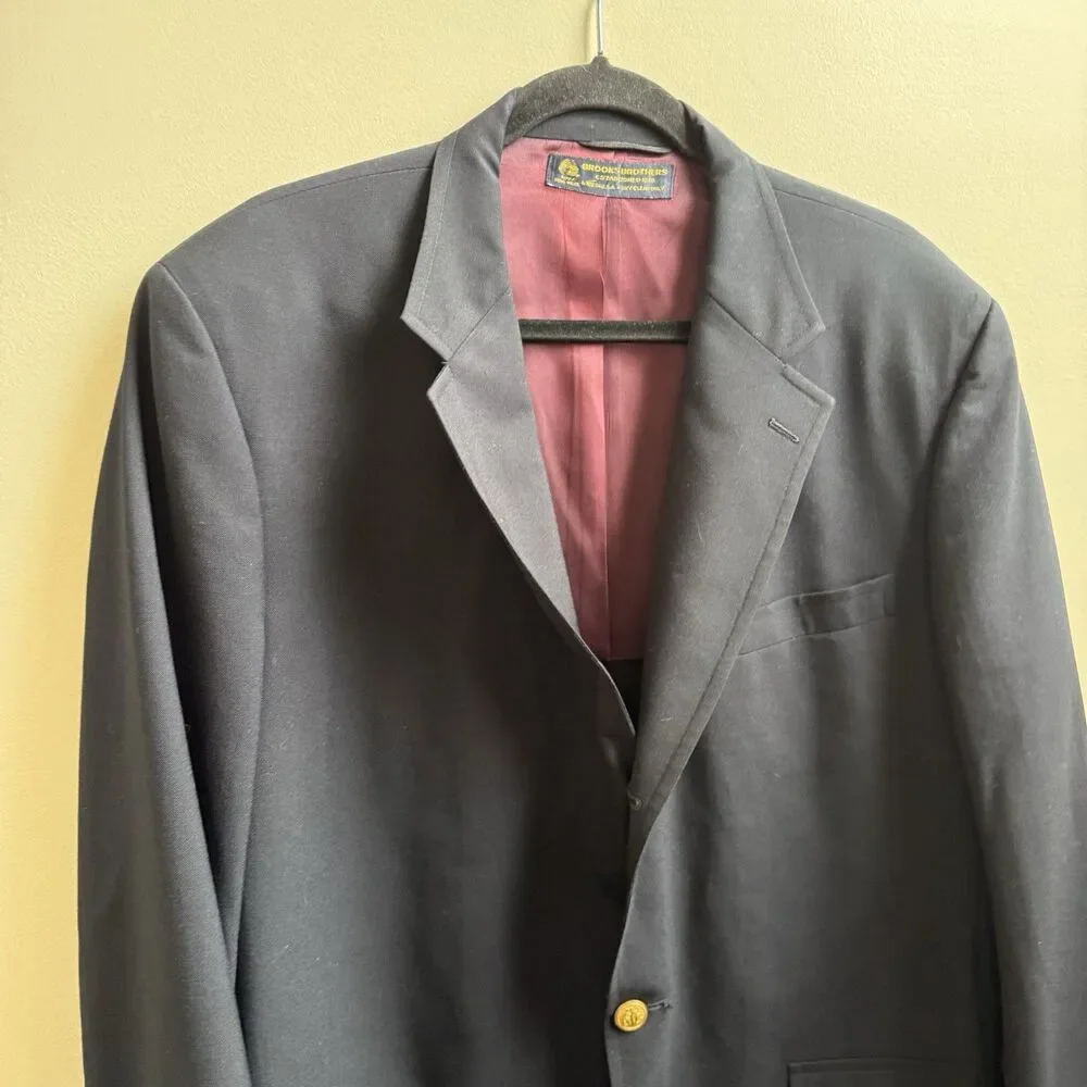 Vintage Brooks Brothers Blazer Mens 44L Navy Blue Gold Buttons Wool Made In USA